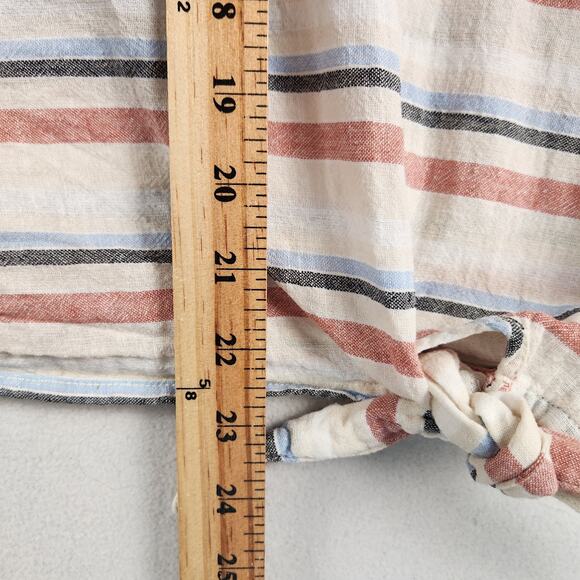 Beach Lunch Lounge Collection Top Women S/P Cream Multi Striped Tie Linen Cotton - Picture 10 of 12
